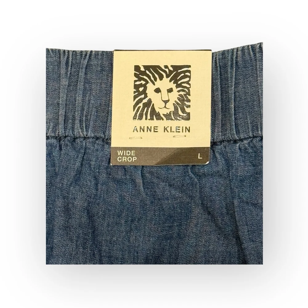 NWT Anne Klein Women’s Wide Leg Crop Denim Flat Front Pants Size L Med Wash​​ - Picture 8 of 11
